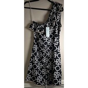 Mud Pie Dress Women's Caroline one shoulder dress black Geo Size Medium‎ NWT